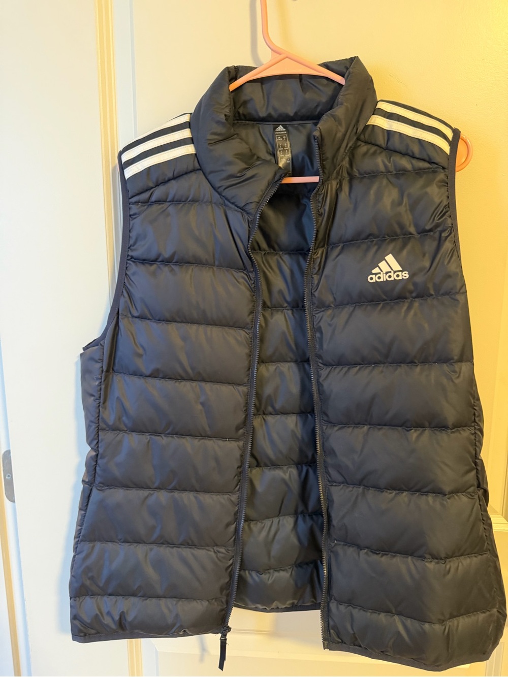 adidas Youth Quilted Puffer Vest in Navy with White Stripes
